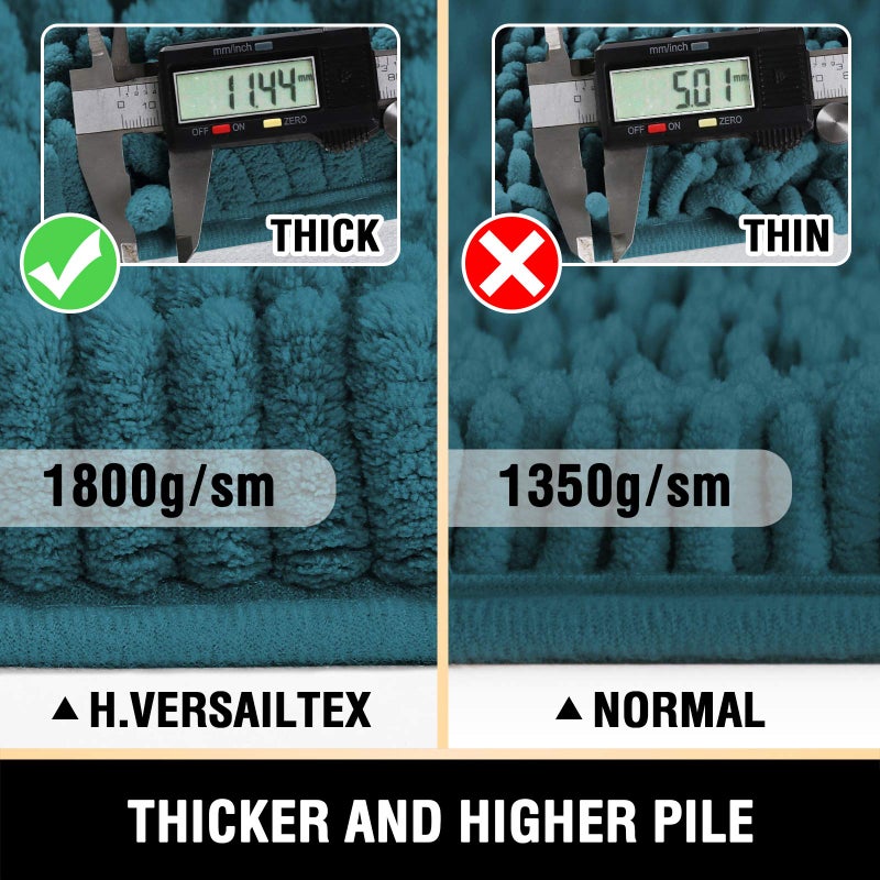 H.VERSAILTEX Bathroom Rugs Bath Mats Non Slip Luxury Chenille Bathroom Runner Rug 47x17 Extra Soft and Absorbent Shaggy Rugs Washable Dry Fast Area Carpet Mats, Tub - Dark Teal - Image 2